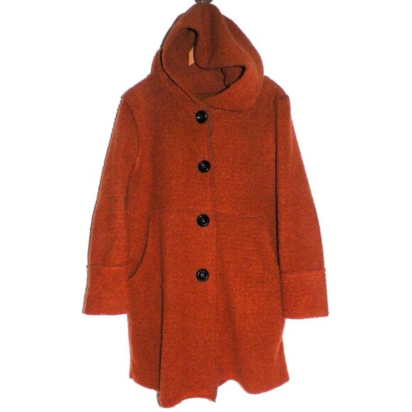 Women's One Size Mohair Distressed Sweater Jacket Hood Pumpkin Deep Orange - Picture 1 of 8